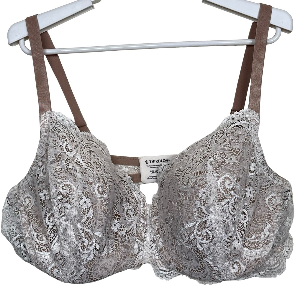 Thirdlove 24/7 Lace Balconette Bra 44B Beige White Underwire Full Coverage